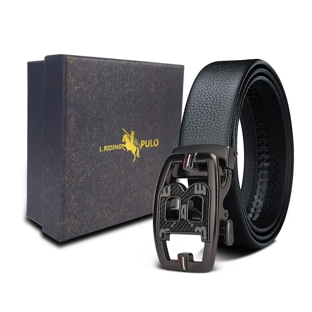 Men's Gold Buckle Genuine Leather Belt with Gift Box - Image 8