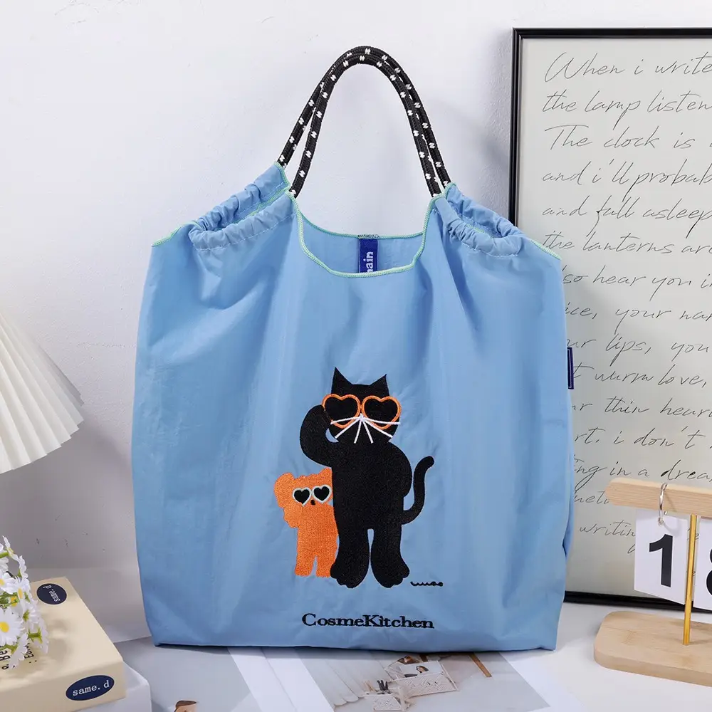 Trendy Cartoon Embroidered Canvas Tote Bag - Image 5
