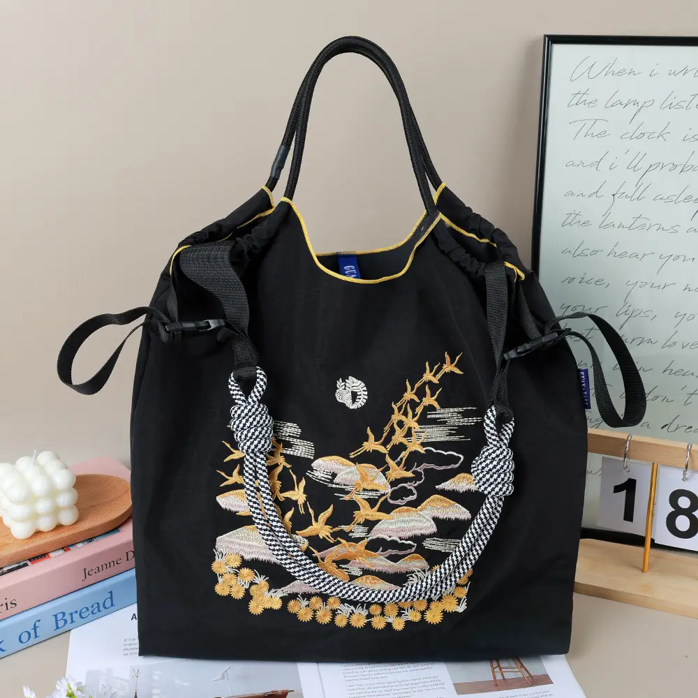 Trendy Cartoon Embroidered Canvas Tote Bag - Image 7