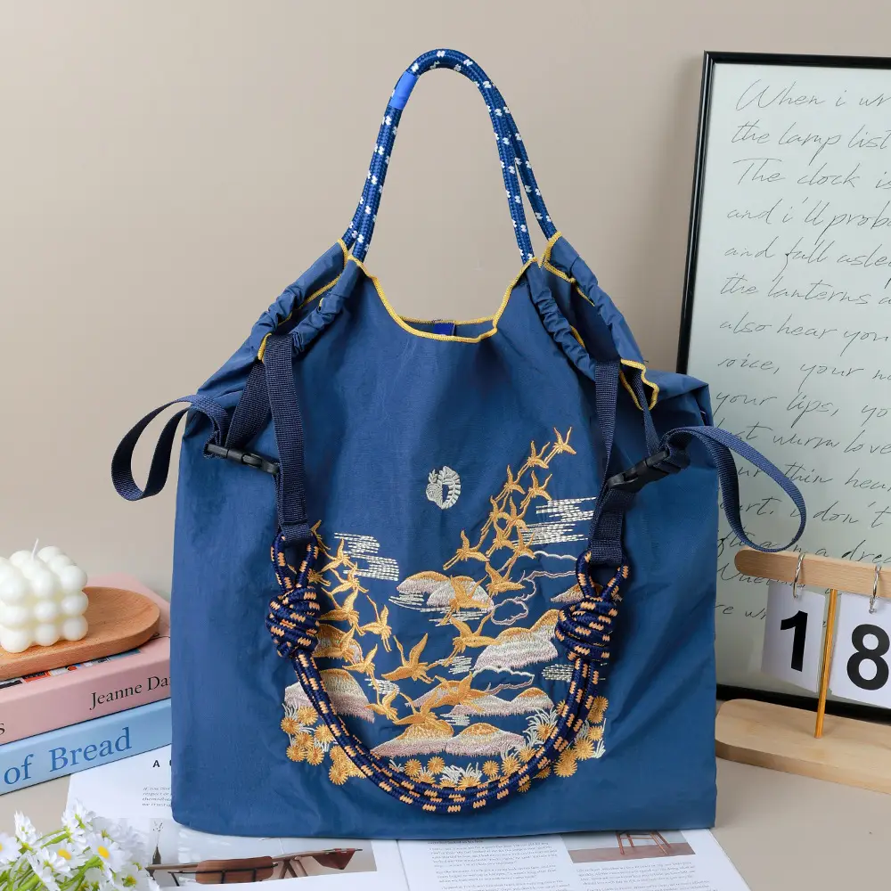 Trendy Cartoon Embroidered Canvas Tote Bag - Image 8