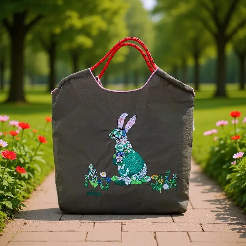 Trendy Cartoon Embroidered Canvas Tote Bag - Image 9