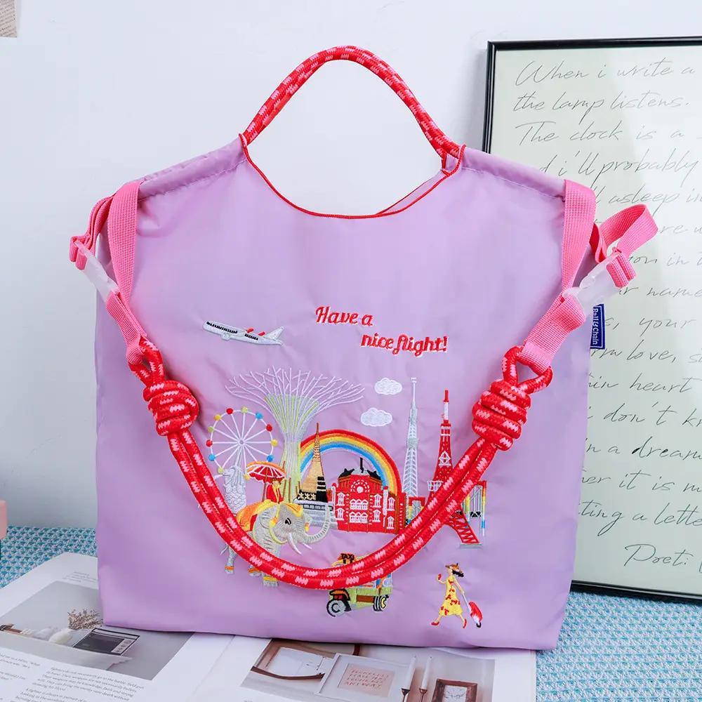 Trendy Cartoon Embroidered Canvas Tote Bag - Image 13