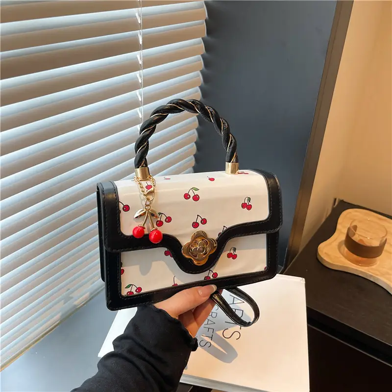 White Cherry Print Twist Bag for Women