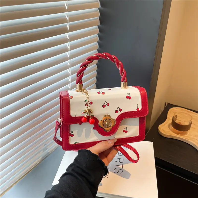 White Cherry Print Twist Bag for Women