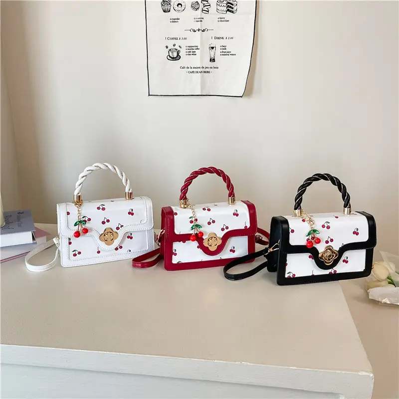 White Cherry Print Twist Bag for Women
