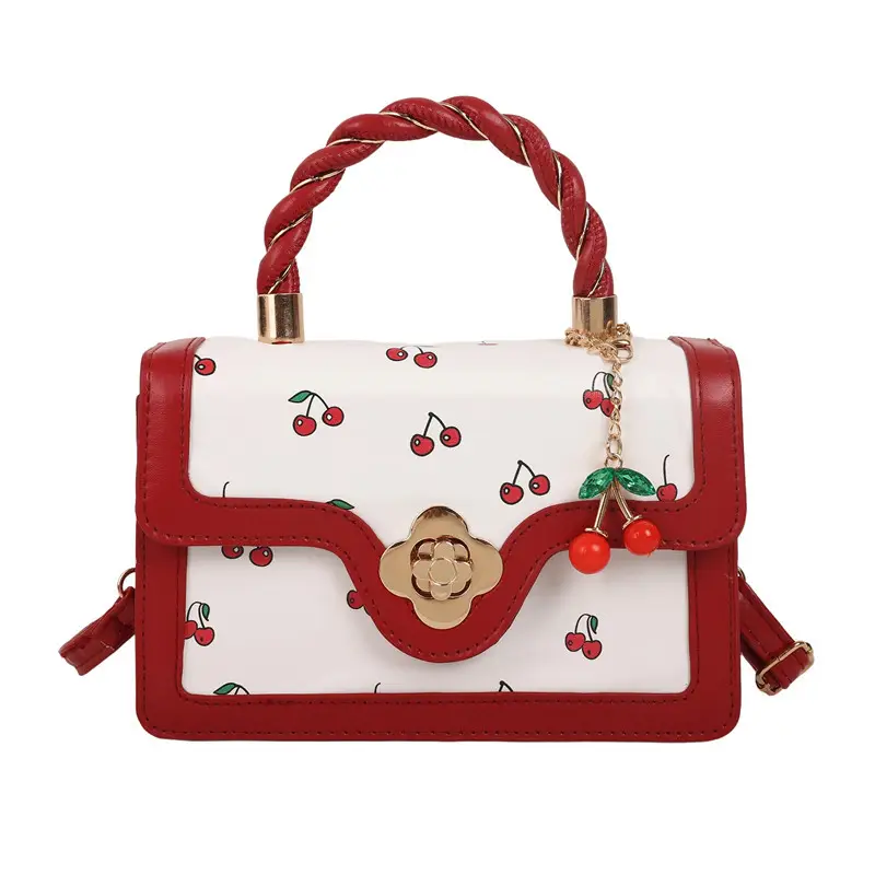White Cherry Print Twist Bag for Women