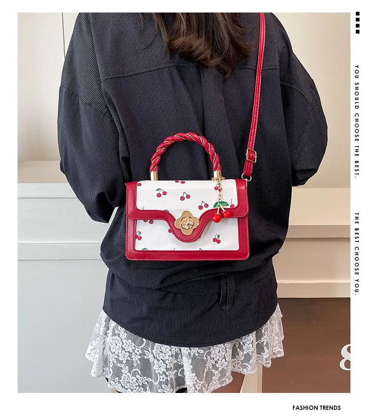 White Cherry Print Twist Bag for Women — feature 1