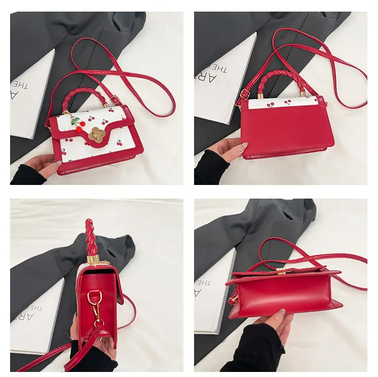 White Cherry Print Twist Bag for Women — feature 11