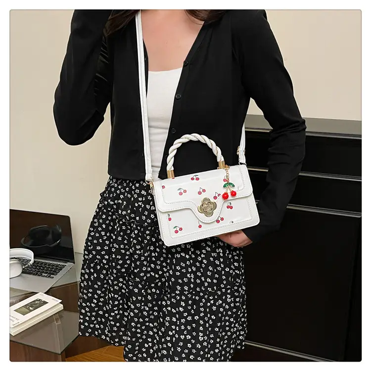 White Cherry Print Twist Bag for Women — feature 12
