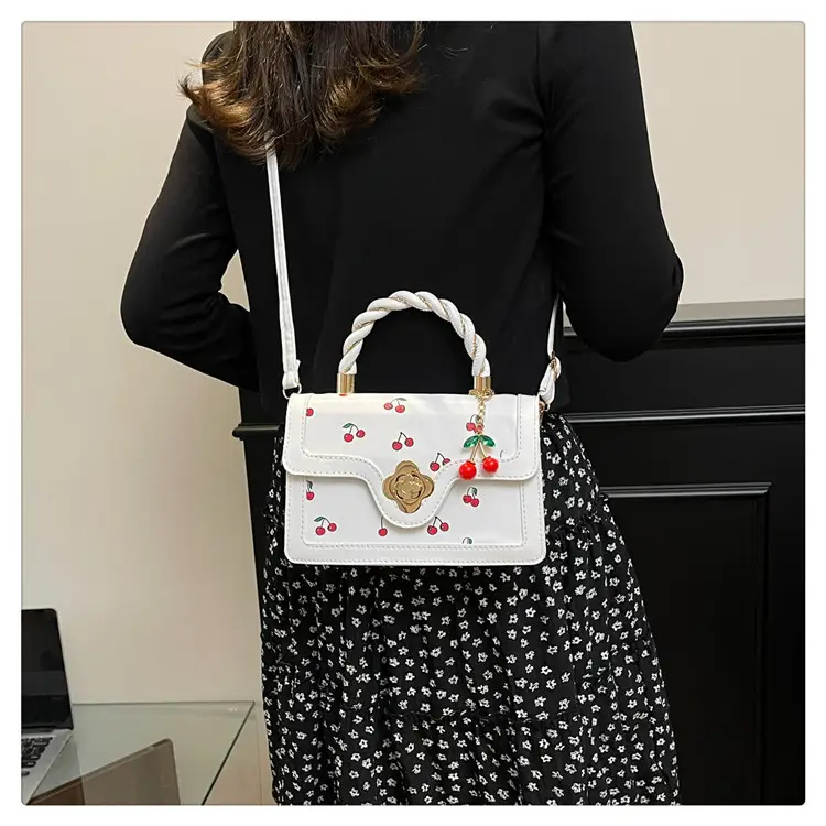White Cherry Print Twist Bag for Women — feature 13