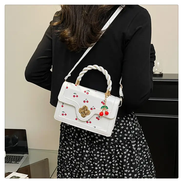 White Cherry Print Twist Bag for Women — feature 14