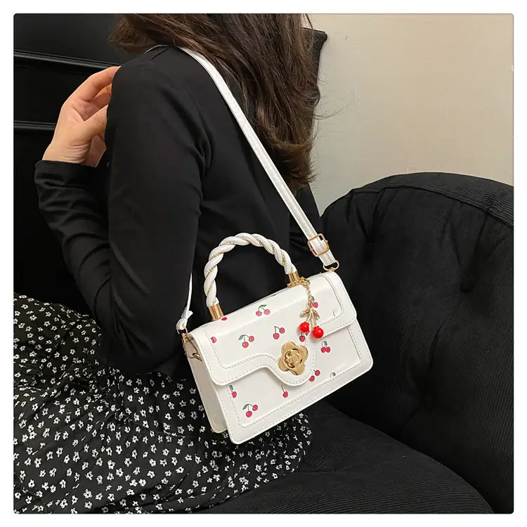 White Cherry Print Twist Bag for Women — feature 15
