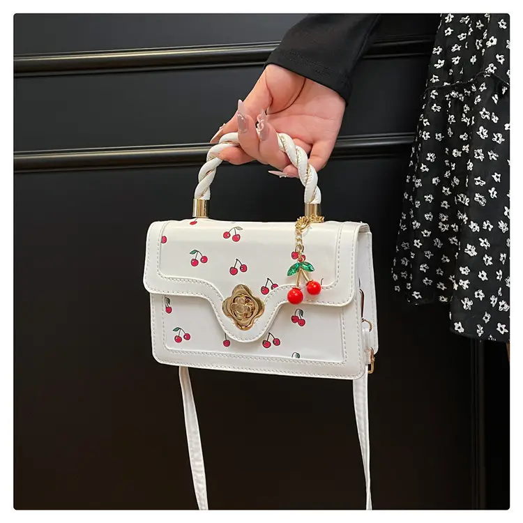 White Cherry Print Twist Bag for Women — feature 16