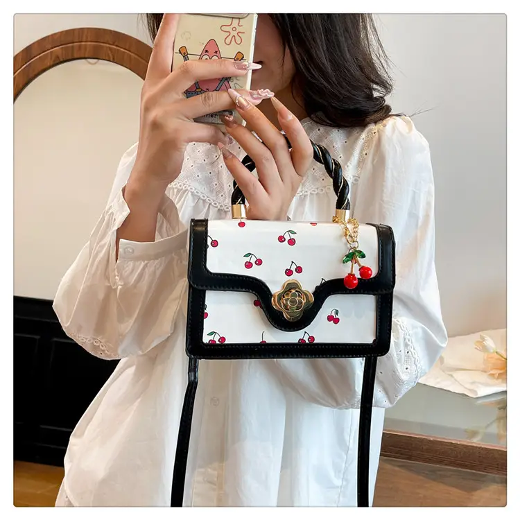 White Cherry Print Twist Bag for Women — feature 17