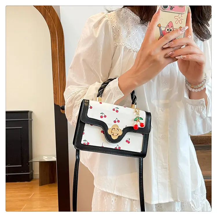 White Cherry Print Twist Bag for Women — feature 18