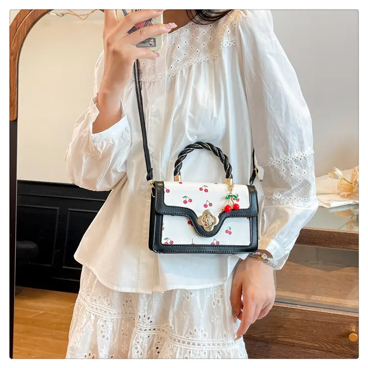 White Cherry Print Twist Bag for Women — feature 19