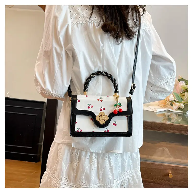 White Cherry Print Twist Bag for Women — feature 20