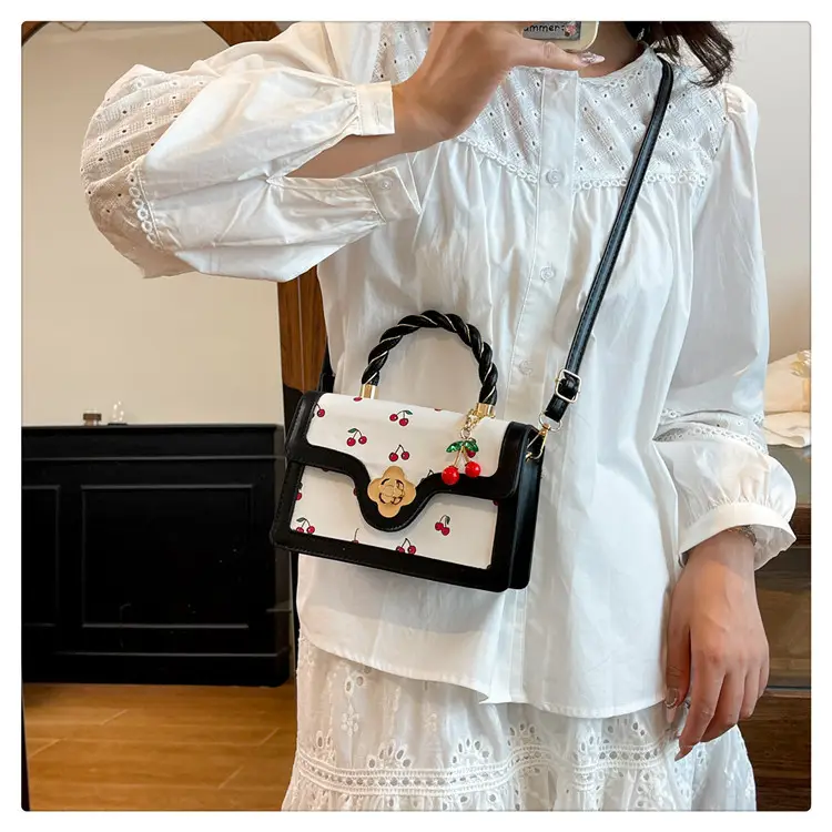 White Cherry Print Twist Bag for Women — feature 21