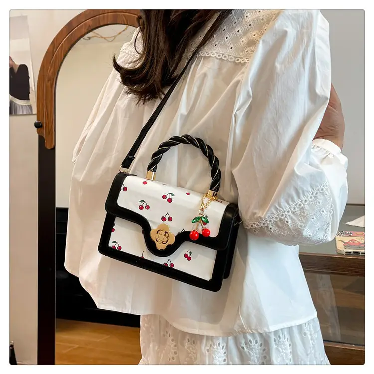 White Cherry Print Twist Bag for Women — feature 22