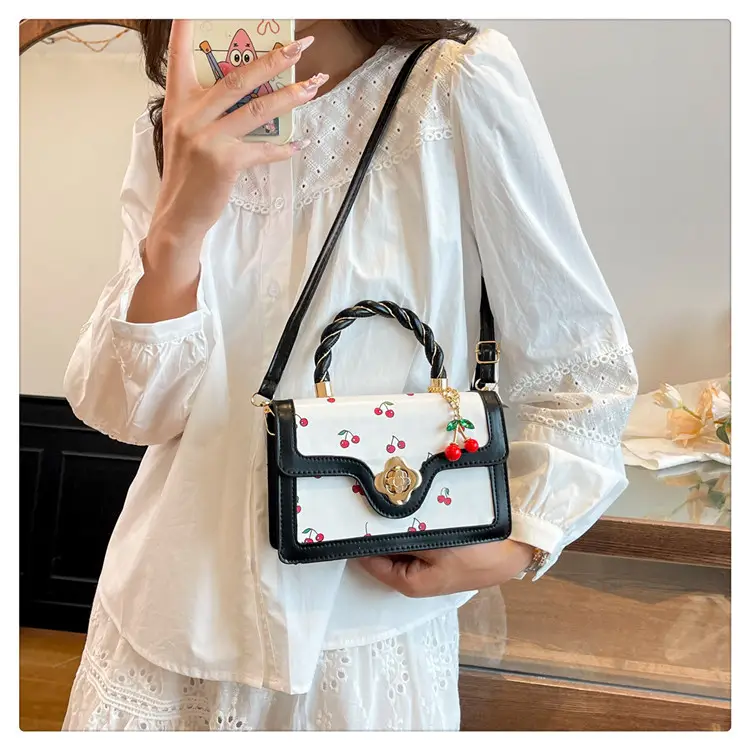 White Cherry Print Twist Bag for Women — feature 23