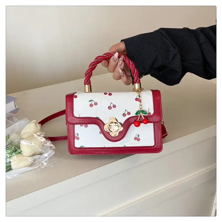 White Cherry Print Twist Bag for Women — feature 24