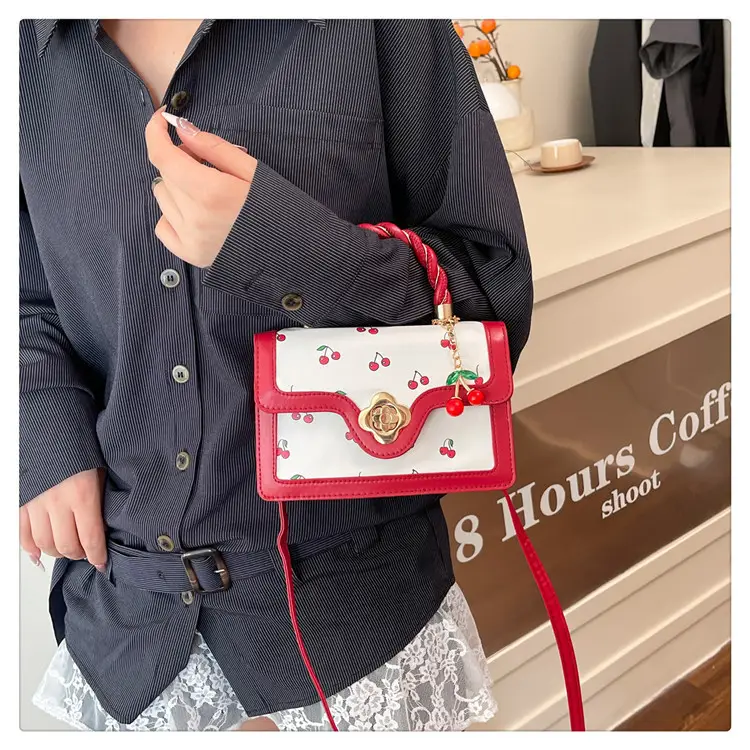White Cherry Print Twist Bag for Women — feature 25