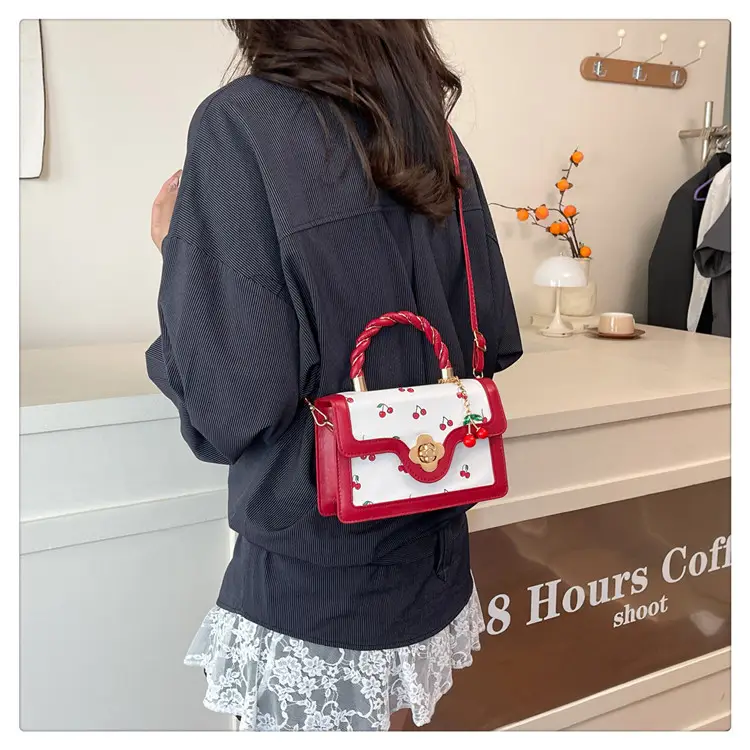 White Cherry Print Twist Bag for Women — feature 26