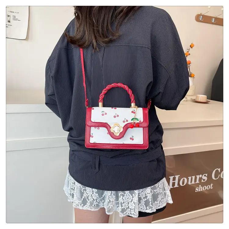 White Cherry Print Twist Bag for Women — feature 27