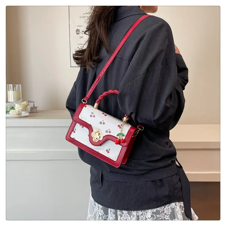 White Cherry Print Twist Bag for Women — feature 28