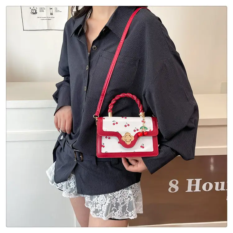 White Cherry Print Twist Bag for Women — feature 29