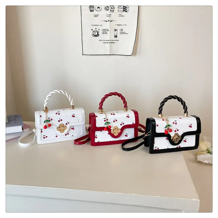 White Cherry Print Twist Bag for Women — feature 30