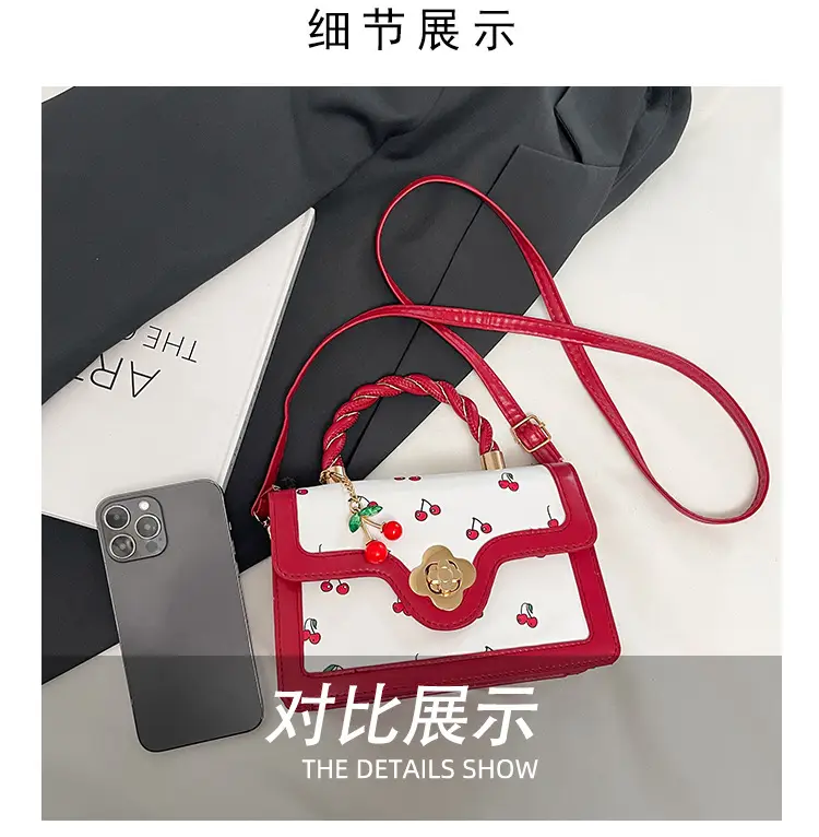 White Cherry Print Twist Bag for Women — feature 5