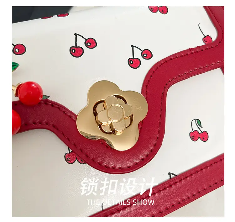 White Cherry Print Twist Bag for Women — feature 7