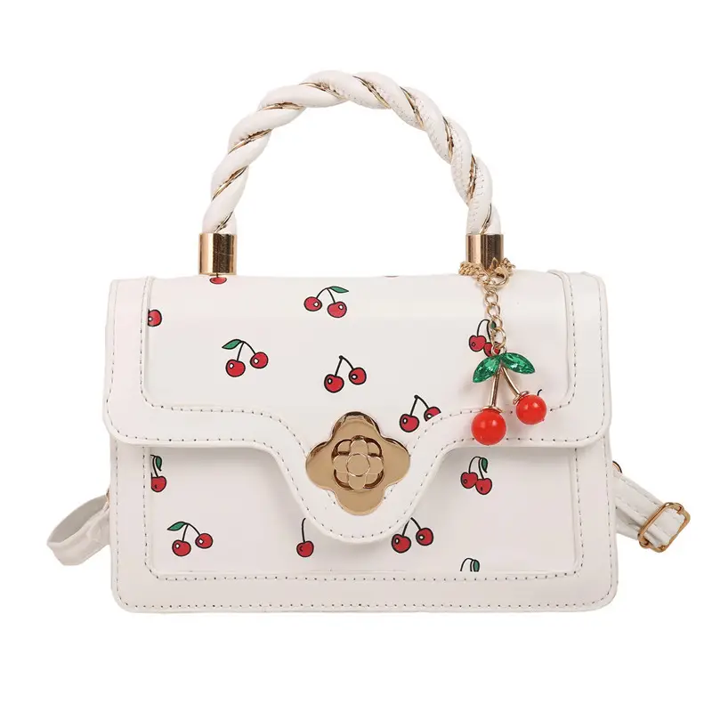 White Cherry Print Twist Bag for Women