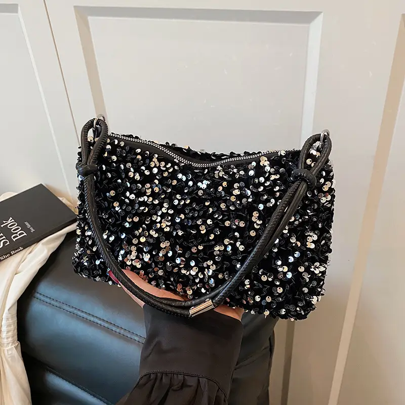 Black Sequin Shoulder Bag 2025 Women's Casual Stylish