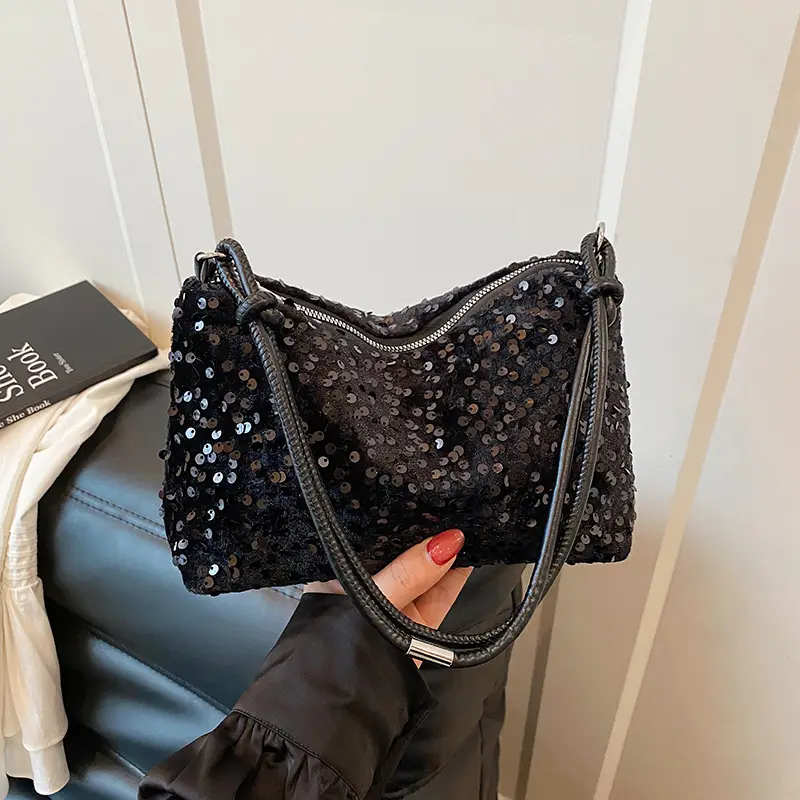 Black Sequin Shoulder Bag 2025 Women's Casual Stylish