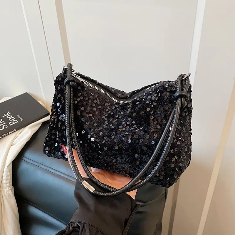 Black Sequin Shoulder Bag 2025 Women's Casual Stylish