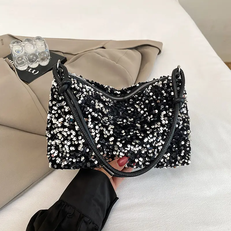 Black Sequin Shoulder Bag 2025 Women's Casual Stylish