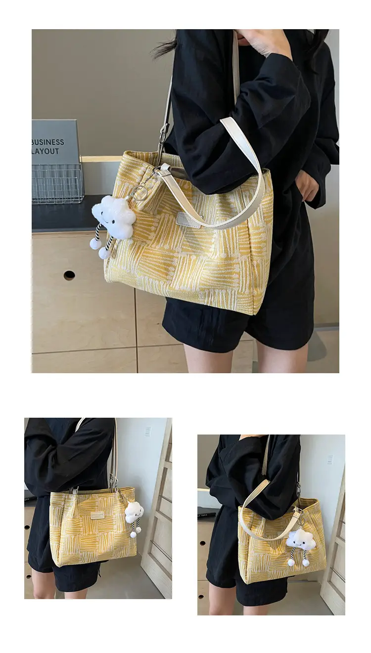 Women's Blue Striped Shoulder Bag with Bear Earrings — feature 13