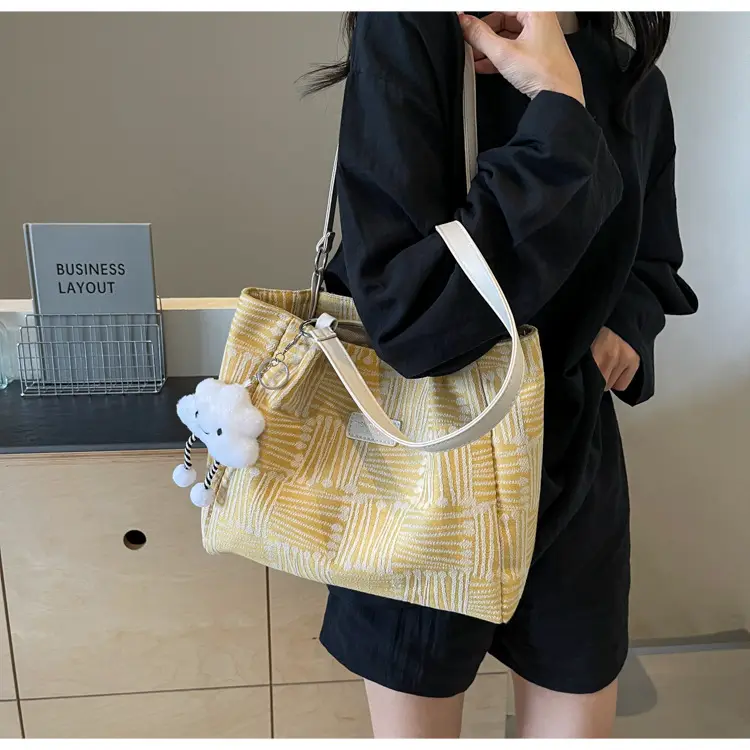 Women's Blue Striped Shoulder Bag with Bear Earrings — feature 20