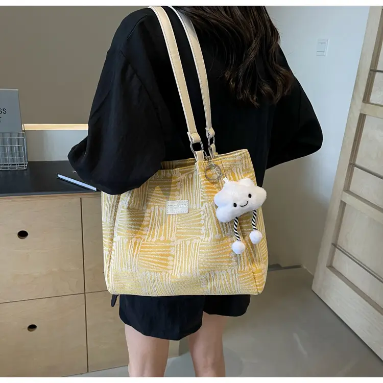 Women's Blue Striped Shoulder Bag with Bear Earrings — feature 21