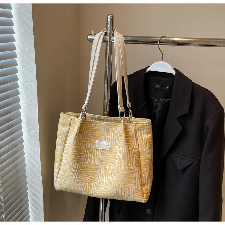 Women's Blue Striped Shoulder Bag with Bear Earrings — feature 24