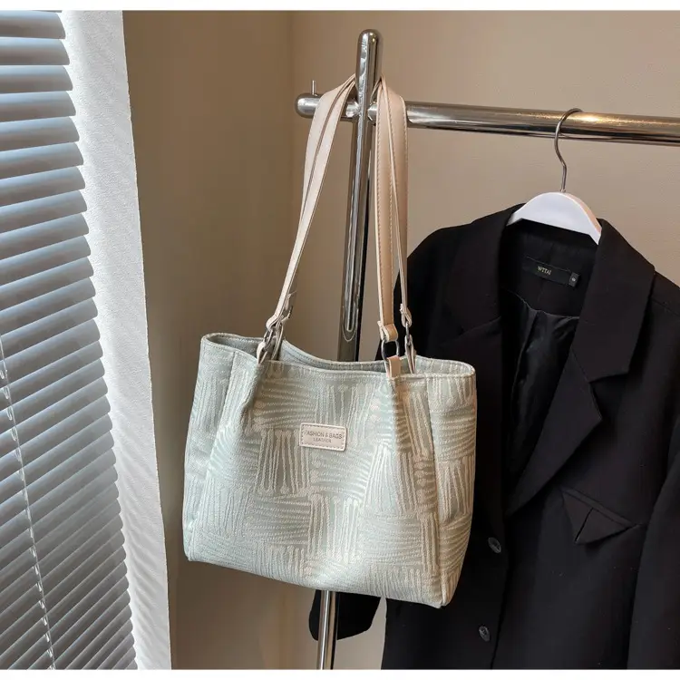 Women's Blue Striped Shoulder Bag with Bear Earrings — feature 26