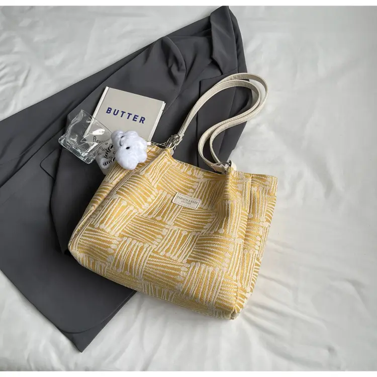 Women's Blue Striped Shoulder Bag with Bear Earrings — feature 29