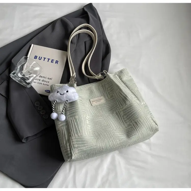 Women's Blue Striped Shoulder Bag with Bear Earrings — feature 30