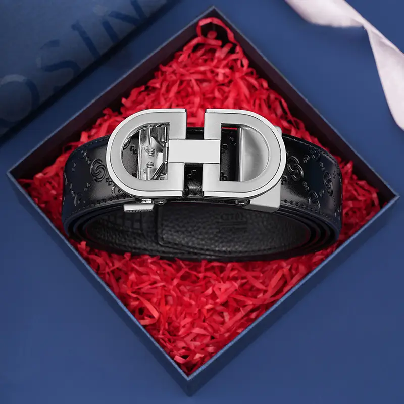 Men's Black Leather Belt with Silver Buckle