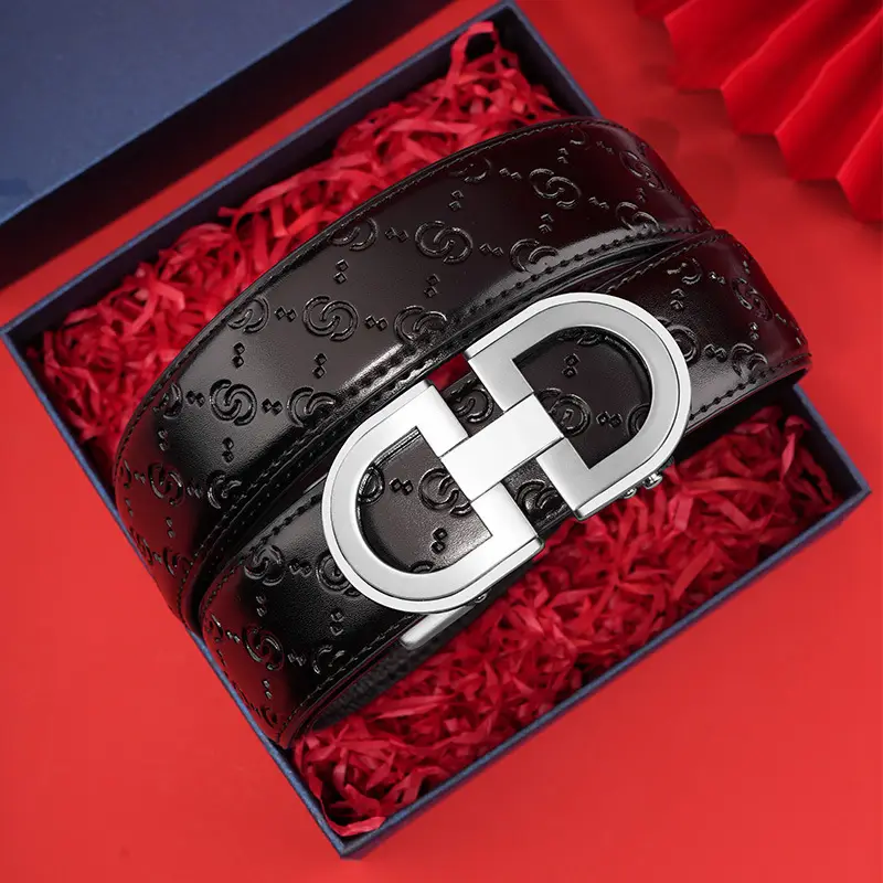 Men's Black Leather Belt with Silver Buckle