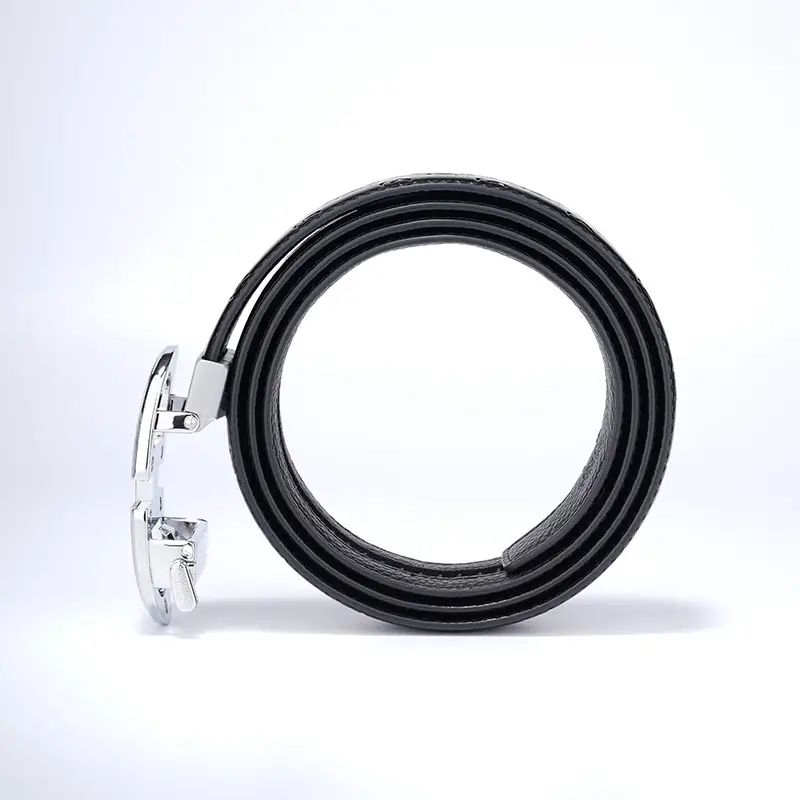 Men's Black Leather Belt with Silver Buckle