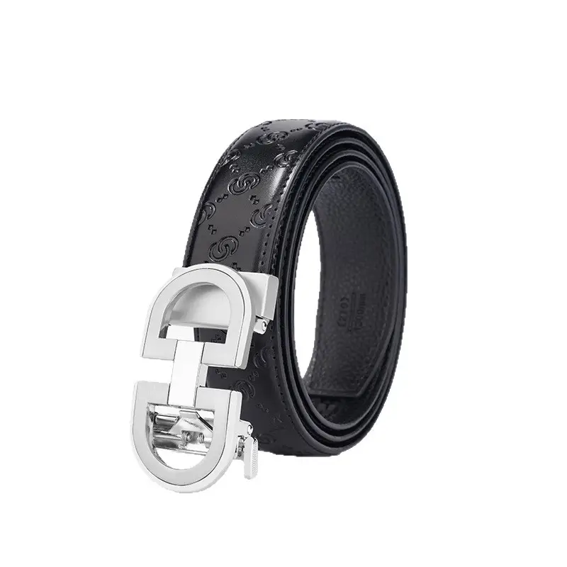 Men's Black Leather Belt with Silver Buckle