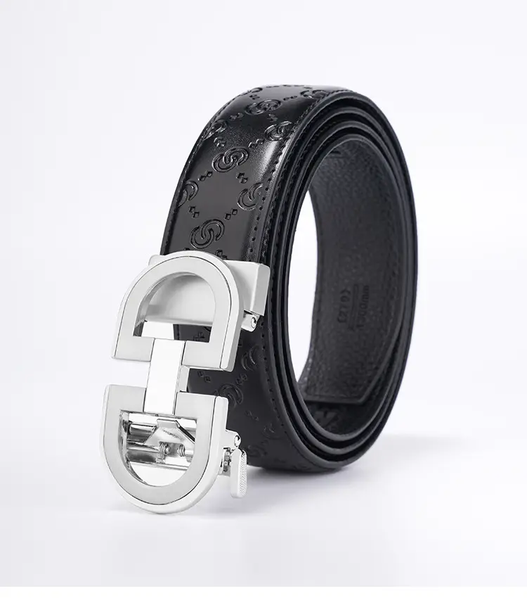 Men's Black Leather Belt with Silver Buckle — feature 7
